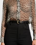 Image 2 of 2: Saint Laurent YSL Croc-Embossed Skinny Belt