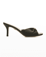 Image 1 of 5: Veronica Beard Melli Twist Leather Kitten-Heel Sandals