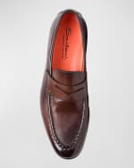 Image 4 of 5: Santoni Men's Door Burnished Leather Penny Loafers
