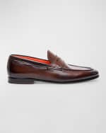 Image 1 of 5: Santoni Men's Door Burnished Leather Penny Loafers