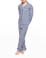 Image 2 of 2: Petite Plume Boy's Navy Gingham Pajama Set, Size 6M-14