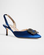 Image 2 of 5: Manolo Blahnik Hangisi Crystal Buckle Slingback Pumps
