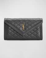 Image 1 of 5: Saint Laurent Gaby Large YSL Flap Wallet in Quilted Smooth Leather