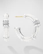 Image 4 of 4: LAGOS Sterling Silver White Caviar White Ceramic Diamond 1-Row Hoop Earrings, 23mm