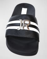 Image 3 of 3: John Richmond Men's JR-Logo Leather Pool Slides