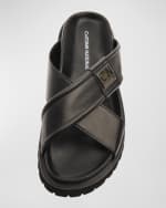 Image 5 of 5: Costume National Men's Leather Chunky Sole Crisscross Slides