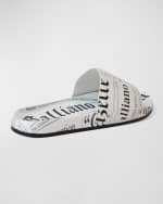 Image 3 of 4: John Galliano Paris Men's Gazette-Print Leather Pool Slides