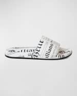 Image 1 of 4: John Galliano Paris Men's Gazette-Print Leather Pool Slides