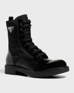Image 2 of 4: Prada Men's Nylon & Leather Triangle Logo Combat Boots