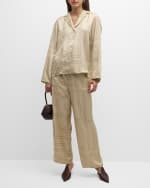 Image 2 of 6: Toteme Monogram-Embroidered Silk Pajama Pants