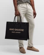 Image 2 of 6: Saint Laurent Men's Rive Gauche Raffia Canvas Tote Bag