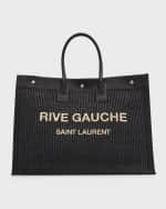 Image 1 of 6: Saint Laurent Men's Rive Gauche Raffia Canvas Tote Bag