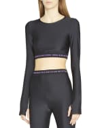 Image 1 of 2: Versace Jeans Couture Long-Sleeve Logo Band Crop Top