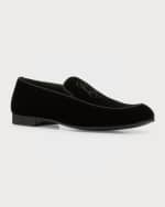Image 5 of 6: Giorgio Armani Men's Velvet GA-Logo Formal Loafers