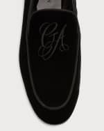 Image 4 of 6: Giorgio Armani Men's Velvet GA-Logo Formal Loafers