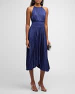 Image 2 of 6: A.L.C. Renzo II Satin Pleated High-Neck Midi Dress
