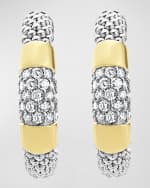 Image 2 of 2: LAGOS Diamond Hoop Earrings with Smooth 18K Gold and Classic Sterling Silver Caviar Beading