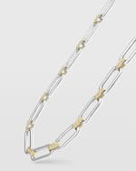 Image 4 of 5: LAGOS Sterling Silver and 18K Signature Caviar Adjustable Toggle Closure Smooth Oval Link Necklace, 18"L