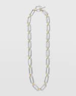 Image 3 of 5: LAGOS Sterling Silver and 18K Signature Caviar Adjustable Toggle Closure Smooth Oval Link Necklace, 18"L