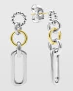 Image 1 of 4: LAGOS Sterling Silver and 18K Signature Caviar 3-Part Circles and Oval Drop Earrings