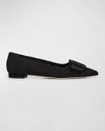 Image 1 of 6: Manolo Blahnik Maysale Suede Buckle Ballerina Flats