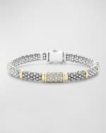 Image 1 of 5: LAGOS 6mm 18K Gold Station on Sterling Silver Caviar Bead Bracelet with Pavé Diamonds