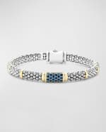 Image 1 of 5: LAGOS 18K Gold Station and Sterling Silver Caviar Bead Bracelet with Pavé Station of Blue Sapphires