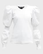 Image 2 of 5: Veronica Beard Fawn Cinch Puff-Sleeve Top