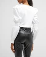 Image 3 of 5: Veronica Beard Fawn Cinch Puff-Sleeve Top