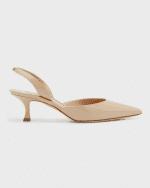 Image 1 of 6: Manolo Blahnik Carolyne Kitten-Heel Halter Pumps