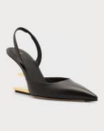 Image 5 of 6: Fendi Vitello Leather Slingback Pumps