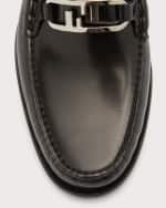 Image 4 of 6: Fendi Men's Mocassino FF-Logo Bit Strap Leather Loafers