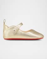 Image 1 of 5: Christian Louboutin Girl's Love Chick Metallic Leather Ballerina Shoes, Baby