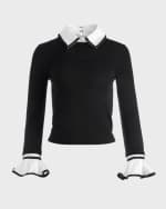 Image 1 of 5: Alice + Olivia Justina Woven Combo Long-Sleeve Pullover