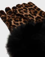 Image 2 of 2: Sofia Cashmere Leopard Print Cashmere Gloves w/ Faux Fur Cuffs