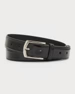 Image 1 of 2: Brunello Cucinelli Men's Rectangle-Buckle Leather Belt