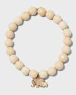 Image 1 of 4: Sydney Evan Pave Enamel Elephant Family on Round Faceted Cream Jasper Bracelet