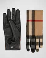 Image 3 of 4: Burberry Men's Exaggerated Check Wool & Leather Gloves