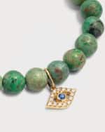 Image 4 of 5: Sydney Evan Large Bezel Evil Eye Charm on Smooth Round Chrysocolla Bracelet