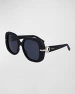 Image 1 of 4: Ferragamo Gancini Hinge Rectangle Injection Plastic Sunglasses