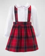 Image 1 of 2: Rachel Riley Girl's Tartan Flannel Two-Piece Pinafore Set, Size 2-10