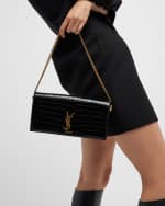 Image 2 of 6: Saint Laurent Kate YSL Clutch Bag in Croc-Embossed Patent Leather