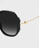 Image 2 of 3: Carolina Herrera Striped Rim Square Metal & Acetate Sunglasses