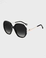 Image 1 of 3: Carolina Herrera Striped Rim Square Metal & Acetate Sunglasses