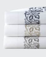 Image 3 of 3: Sferra King 406 Thread Count Plumes Embroidered Flat Sheet