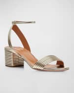 Image 5 of 6: Aquazzura Sundance Metallic Ankle-Strap Sandals