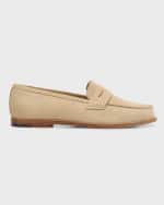 Image 1 of 6: Manolo Blahnik Perrita Suede Penny Loafers