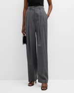 Image 1 of 6: Salon 1884 Cecily Double-Pleated Wide-Leg Wool Pants