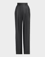Image 1 of 4: Salon 1884 Cecily Double-Pleated Wide-Leg Wool Pants