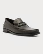 Image 5 of 6: Fendi Men's Tonal FF-Monogram Leather Loafers